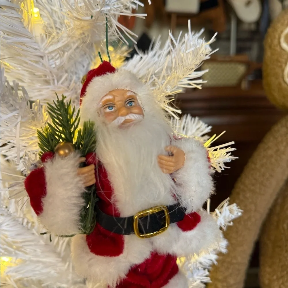 Vintage 1998 Festive Santa Claus Ornament - Red and White
